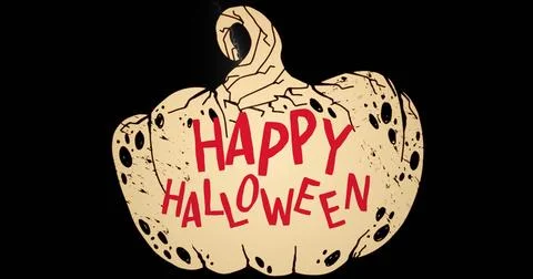 Happy Halloween text image over illustrated pumpkin on black background Stock Illustration