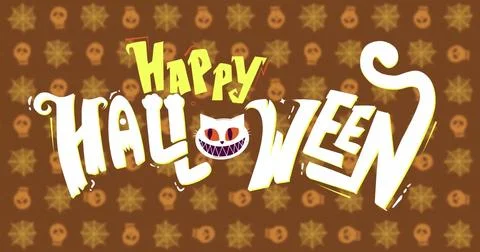 Happy Halloween text image over pumpkin and star pattern background Ilustração Stock