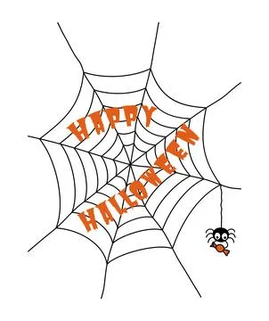 Happy Halloween text trapped in web, cute spider with candy illustration Stock Illustration