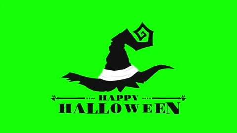 Happy Halloween Text with Witch Hat Icon on Green Screen Background Stock Footage 311120079