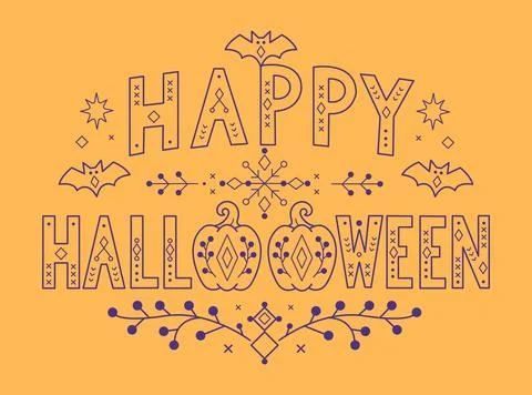 Happy Halloween Typography in Embroidery Inspired Folk Linear Style Ilustración de archivo