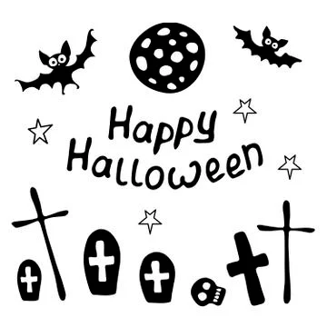 Happy Halloween. Vector background of cemetery with graves, tombstones, cross Stockillustratie