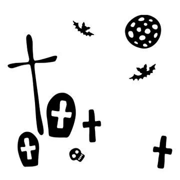 Happy Halloween. Vector background of cemetery with graves, tombstones, cross Illustrazione stock