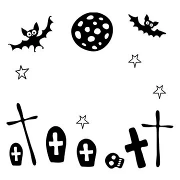 Happy Halloween. Vector background of cemetery with graves, tombstones, cross Illustrazione stock