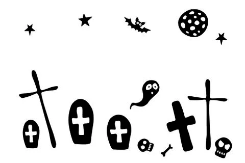 Happy Halloween. Vector background of cemetery with graves, tombstones, cross Stock-Illustration