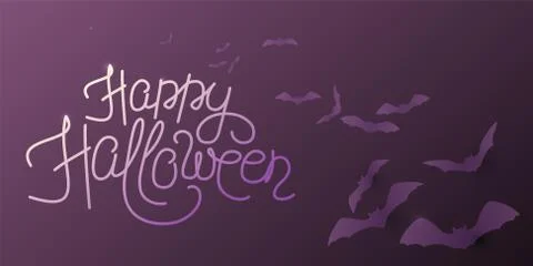 Happy Halloween vector background with flying bats at night sky Stock Illustration