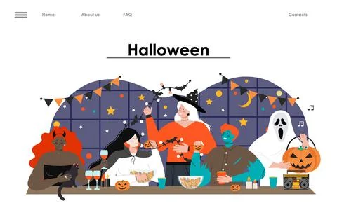 Happy Halloween vector banner flat landing page 库存插图