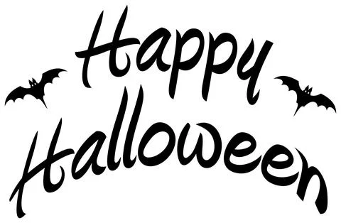 Happy Halloween vector lettering in black. With bat. White isolated background. Stock Illustration