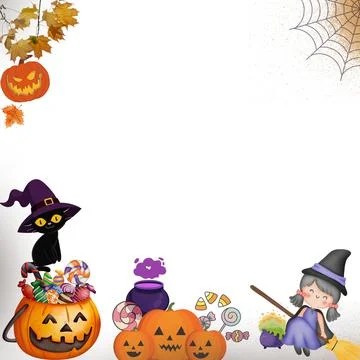 Happy Halloween witch vector border frame illustration cartoon style design Stock Illustration