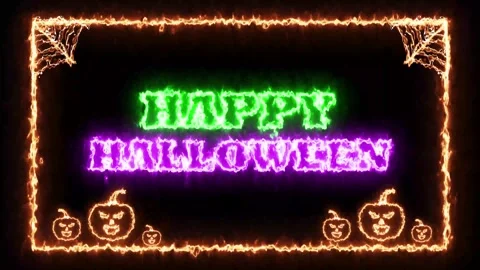 Happy hallowen animated background text neon fire happy hallowen lights 4k .. Stock Footage 289048529