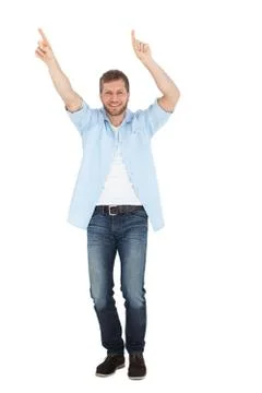 Happy handsome model dancing Stock Photos