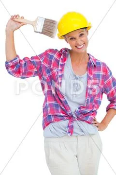 Happy handy woman looking at camera Stock Photos