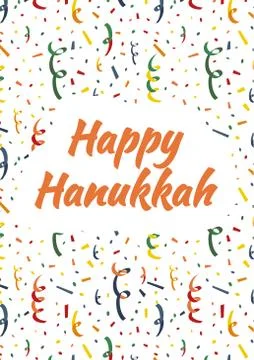 Happy Hanukkah card with exploding party popper, colorful serpentine and 스톡 일러스트