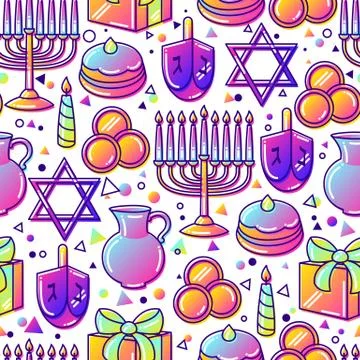 Happy Hanukkah celebration seamless pattern with holiday objects イラスト素材