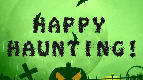 Happy haunting bat typeface green halloween background Stock Footage 314699147