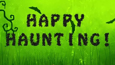 Happy haunting bat typeface green halloween cartoon background Stock Footage 314699162