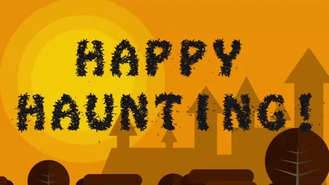 Happy haunting bat typeface orange halloween cartoon background Stock Footage 314699239