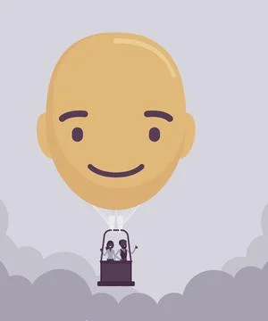 Happy head shape hot air balloon Stock Illustration