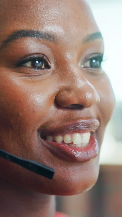 Happy, headset and talking with black woman in call center for assistance Stock Footage 340452254