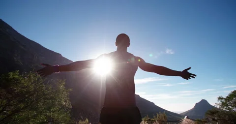 Happy healthy athlete appeciating the sun while on a run Stock Footage 48370612