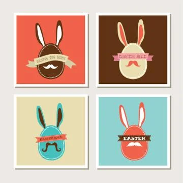 Happy Hipster Easter - set of stylish BUNNY cards Stock Illustration