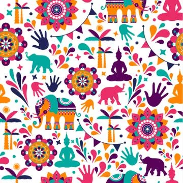 Happy holi elements seamless pattern design , Happy holi design with colorful 스톡 일러스트