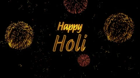 Happy Holi Greeting text with particles, colored fireworks, sparks and stars 動画素材 99063839