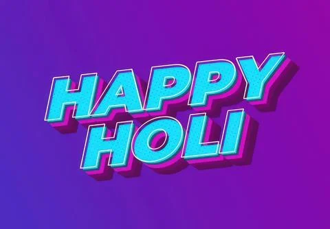 Happy holi text in bright blue letters on purple background Stock Illustration