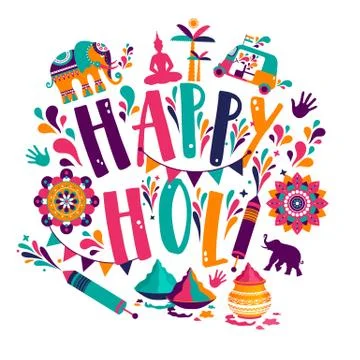 Happy holi vector elements for card design , Happy holi design with colorful Stock Illustration