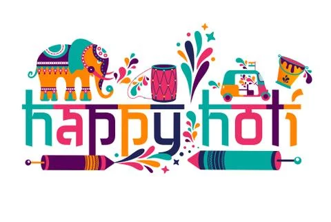 Happy holi vector elements for card design , Happy holi design with colorful Stock Illustration