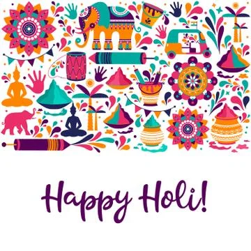 Happy holi vector elements for card design , Happy holi design with colorful Stock Illustration