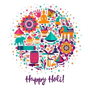 Happy holi vector elements for card design , Happy holi design with colorful Stock Illustration