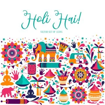 Happy holi vector elements for card design , Happy holi design with colorful Stock Illustration