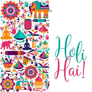 Happy holi vector elements for card design , Happy holi design with colorful Stock Illustration
