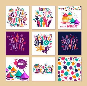 Happy holi vector elements for card design , Happy holi design with colorful Stock Illustration