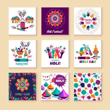 Happy holi vector elements for card design , Happy holi design with colorful Stock Illustration