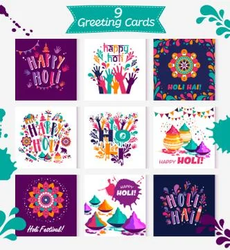 Happy holi vector elements for card design , Happy holi design with colorful Stock Illustration