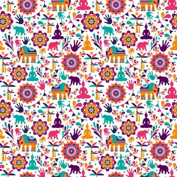 Happy holi vector elements seamless pattern design , Happy holi design with Stock Illustration