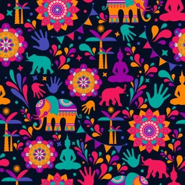 Happy holi vector elements seamless pattern design , Happy holi design with Stock Illustration