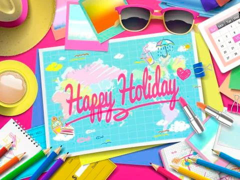 Happy Holiday on map Stock Illustration