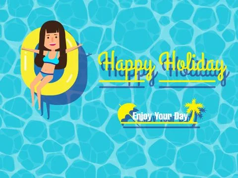 Happy holiday, young guy floating on swimming pool! Stock Illustration