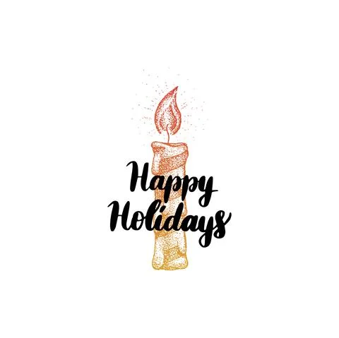 Happy Holidays Candle Dotwork Stock Illustration