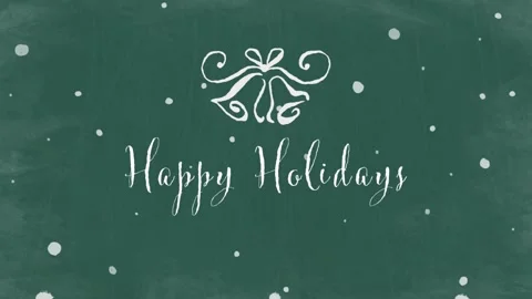 Happy Holidays - Chalk Style Text Wiggly Motion With Belles &amp; Snow On Chalkboard Stock Footage 320295439