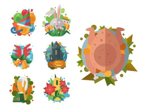 Happy holidays different icons vector holidays symbols decoration traditional Stock Illustration