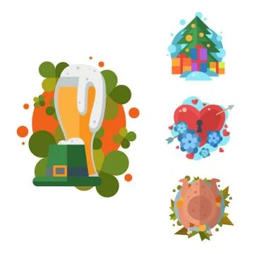 Happy holidays different icons vector holidays symbols decoration traditional Stock Illustration