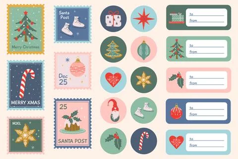 Happy holidays elements set. Cute bundle for Christmas presents. Stock Illustration