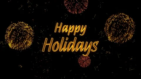 Happy Holidays Greeting text with particles, colored fireworks, sparks and stars Stock-Footage 99058552