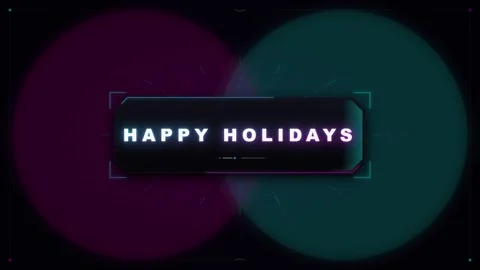 Happy holidays neon sci-fi hud motion title card with glowing digital inter.. Video stock 344857909