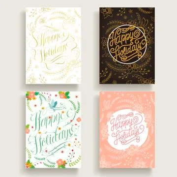 Happy holidays poster set Stock Illustration