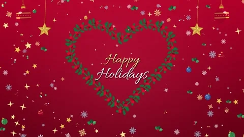 Happy Holidays script text inside a heart shaped holly frame Vídeos de archivo 348258395